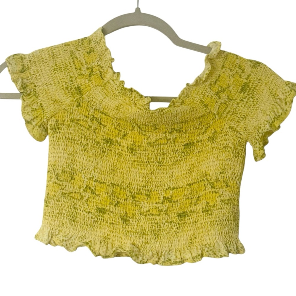 WHISTLES Yellow Python Smocked Bardot Top - Picture 4 of 7